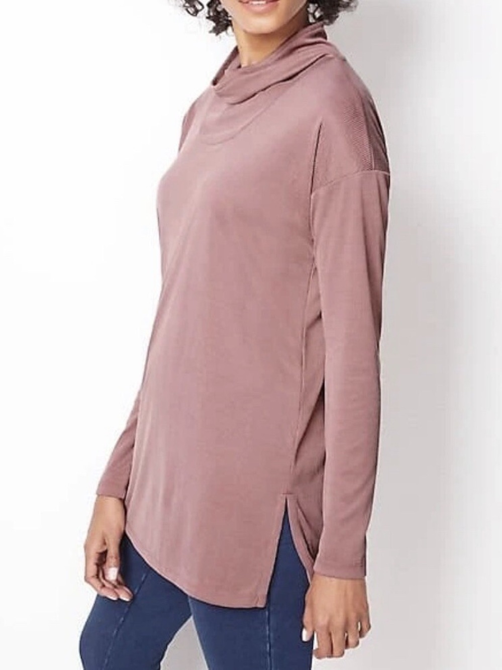Pure Jill purple sand washed ribbed knit long sleeve tunic shirt cowl neck 2X